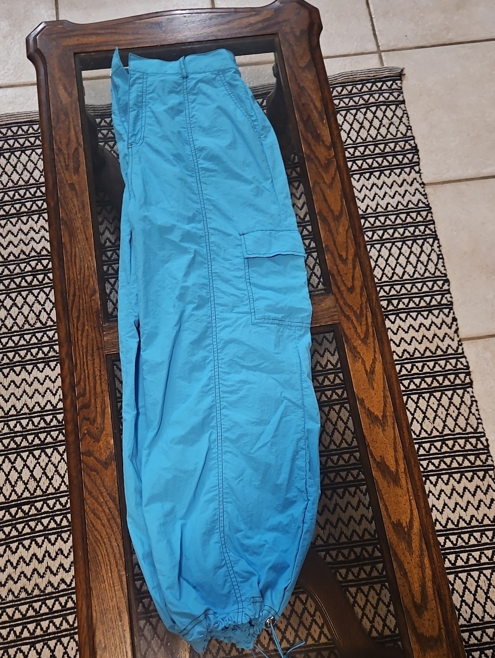 Womens Bright Blue Cargo Jogger Pants With Draw Sting Bottoms.
